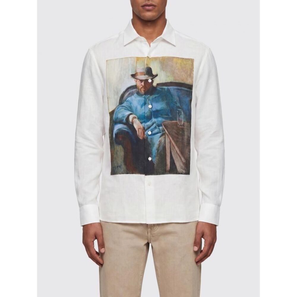 Junya Watanabe Men Junya Watanabe Long-Sleeved Graphic Print Linen Shirt